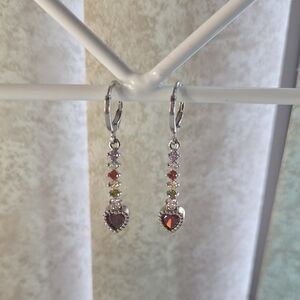 Fashion Jewelry Silver Heart Drop Earrings with Multicolor Stones